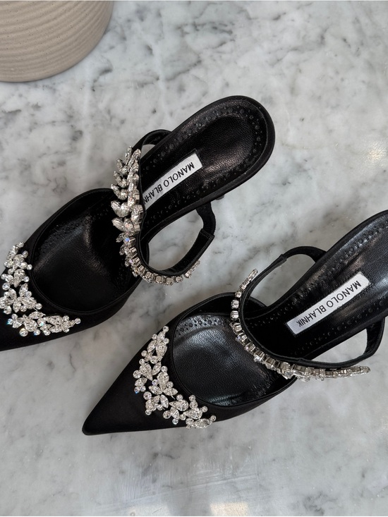 Manolo Blahnik Shoes - NEW Manolo Blahnik Black Crystal-Embellished Pointed Toe Slingback Pumps